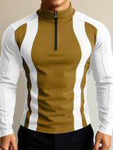 Men's Color Block Slim Fit Zipper Long Sleeve T-Shirt SKUL28130