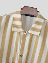 Men's Streetwear Cropped Vertical Stripe Short Sleeve Shirt SKUL58662