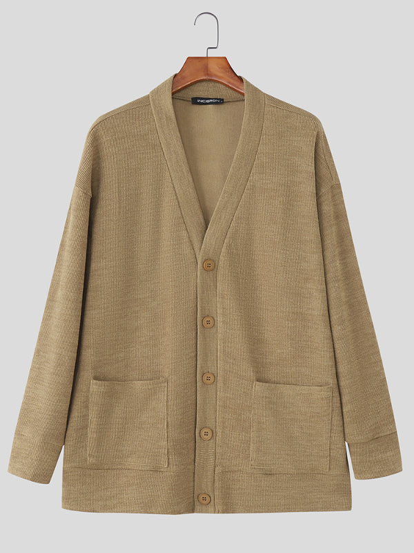 Men's Solid Color Casual Long Sleeve Cardigan SKUL24825