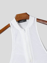 Men's Solid Color Hollow Zipper Mesh Tank SKUL57663
