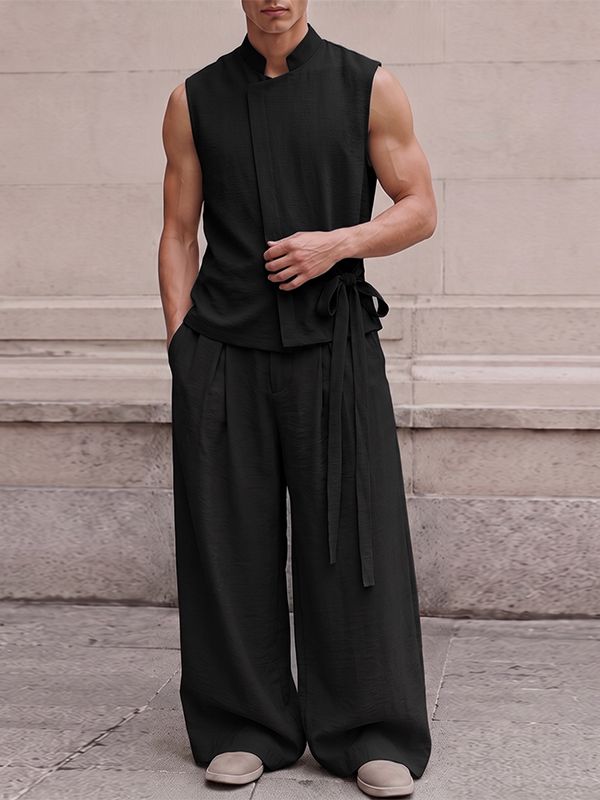 Men's Neo-Chinese Zen Asymmetrical Wrap Two Pieces Outfit SKUL79239