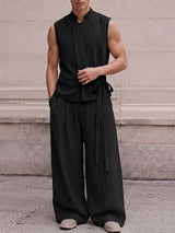 Men's Neo-Chinese Zen Asymmetrical Wrap Two Pieces Outfit SKUL79239