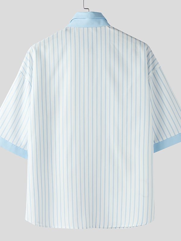 Men's Fun Print Striped Short Sleeve Shirt SKUL46148