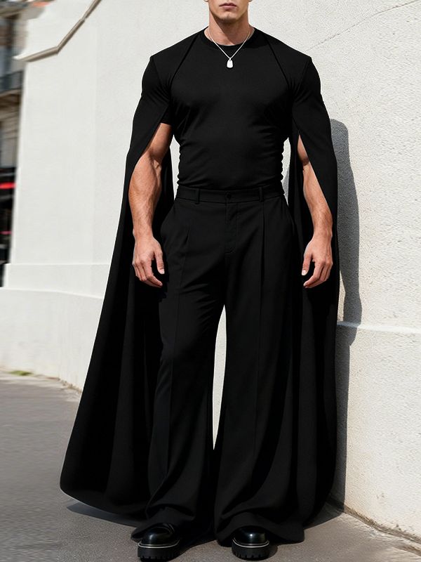 Men's Extra Long Split Knit Crew Neck T-Shirt SKUL49883