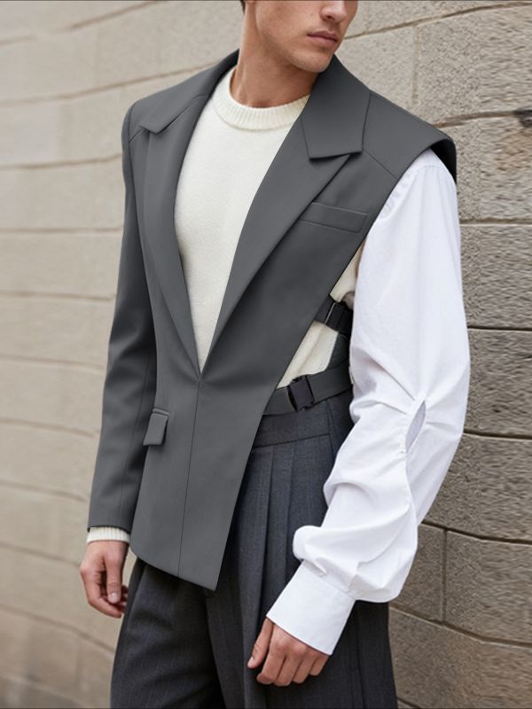 Men's Deconstructed One Shoulder Long Sleeve Blazer SKUL42550