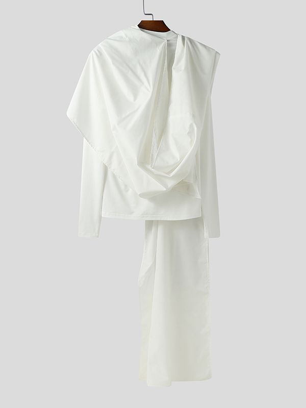 Men's Solid Pleated Flap Long Sleeve T-Shirt SKUL34186