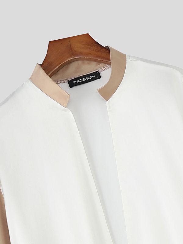 Men's Color Block Stand Collar Long Sleeve Shirt SKUL43992