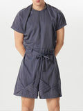 Mens Striped Short Sleeve Casual Jumpsuit SKUK43880