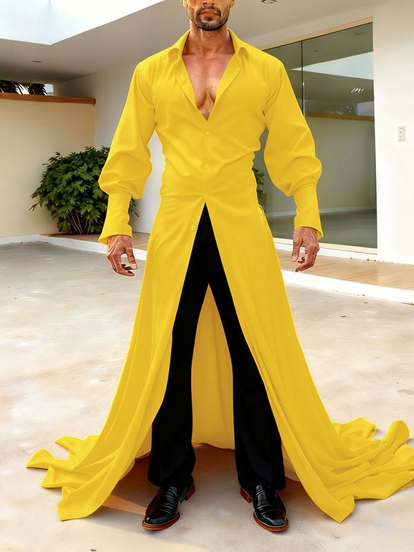 Men's Deconstructed Long Hem Floor Length Long Sleeve Shirt SKUL37703