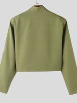 Men's Solid Color Stand Collar Cropped Long Sleeve Blazer SKUL46005