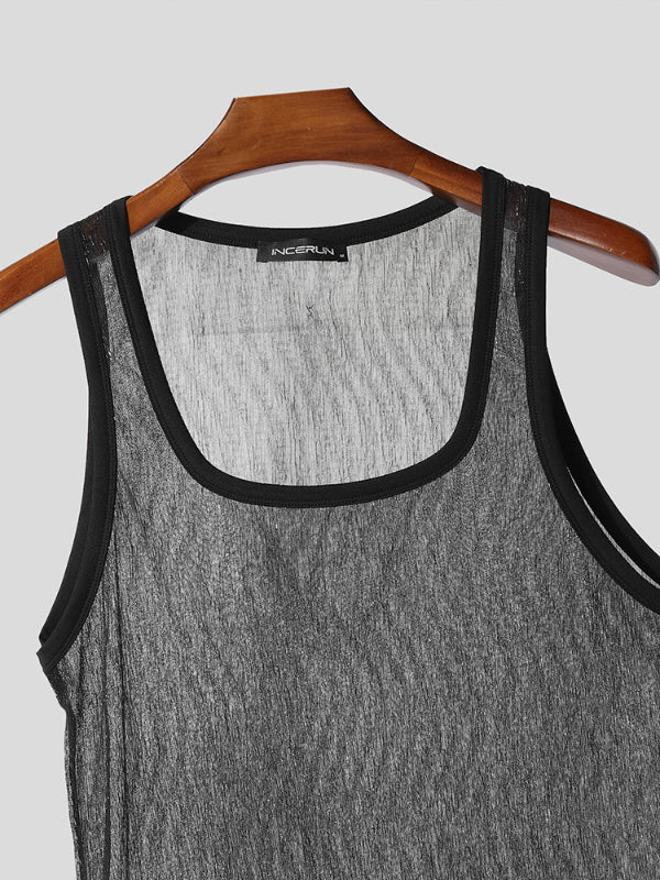 Mens Glitter Sheer Mesh Square Neck Tank SKUL14207