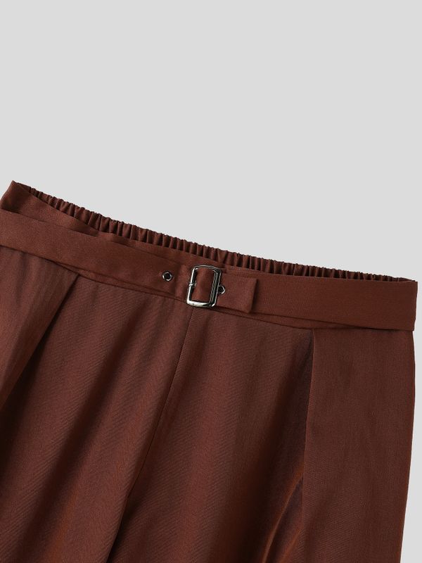 Men's High-End Urban Casual Deep Front Pleat Built-in Belt Wide Leg Pant SKUL78963