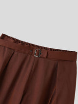 Men's High-End Urban Casual Deep Front Pleat Built-in Belt Wide Leg Pant SKUL78963