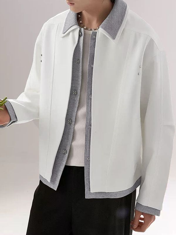 Men's Fake Two Piece Color Block Long Sleeve Jacket SKUL36468