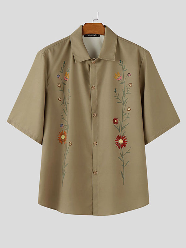Mens Floral Print Casual Short-Sleeve Shirt SKUL07587