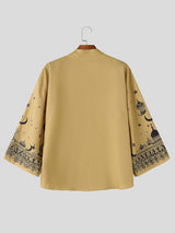 Men's Avant-Garde Starry Night & Castle Print 3D Applique Rose Short Sleeve Shirt SKUL61936