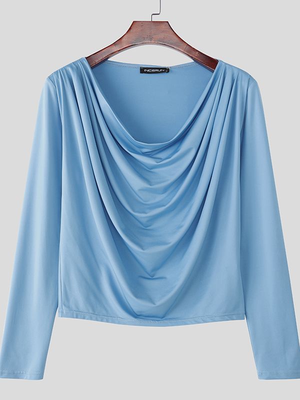 Men's Solid Color Slouchy Neck Long Sleeve T-Shirt SKUL36362