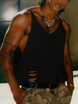 Men's Solid Color Distressed Strap Tank SKUL47745