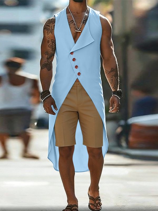 Men's Solid Color Asymmetric Button Tank SKUL58516