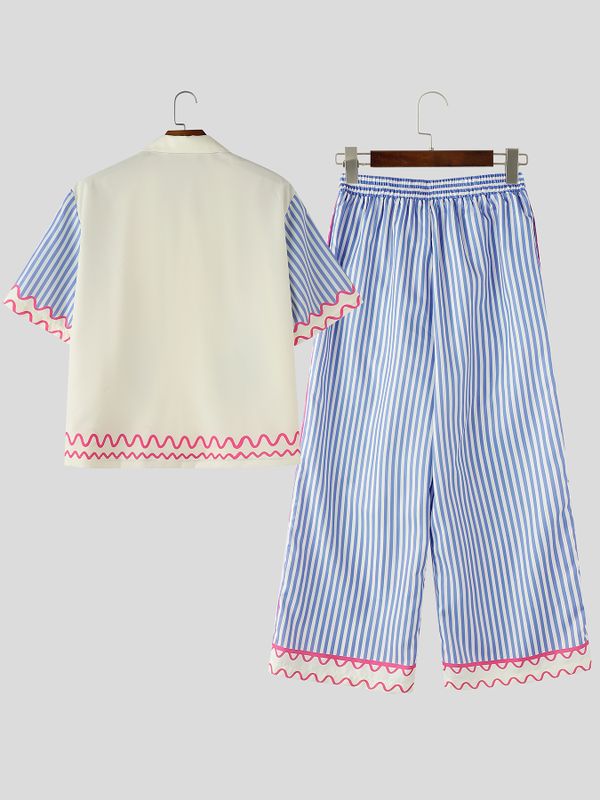 Men's Resort meets Playful Beach Illustration Striped Two Pieces Outfit SKUL71370