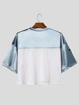 Men's American High-Street Star Graphic Mesh Patchwork Short Sleeve T-shirt SKUL70180