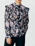 Mens Floral Print Ruffle Zip Front Shirt SKUK31946
