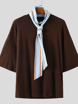 Men's Striped Scarf Crew Neck Knit Short Sleeve T-Shirt SKUL39904