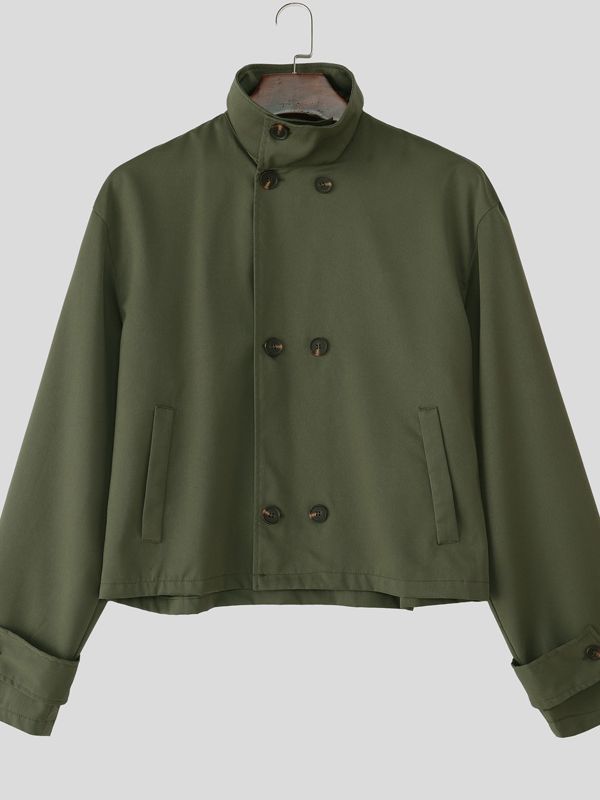 Men's Double Breasted Stand Collar Long Sleeve Jacket SKUL31504