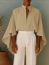 Men's Solid Color Stand Collar 3/4 Length Sleeve Shirt SKUL41045