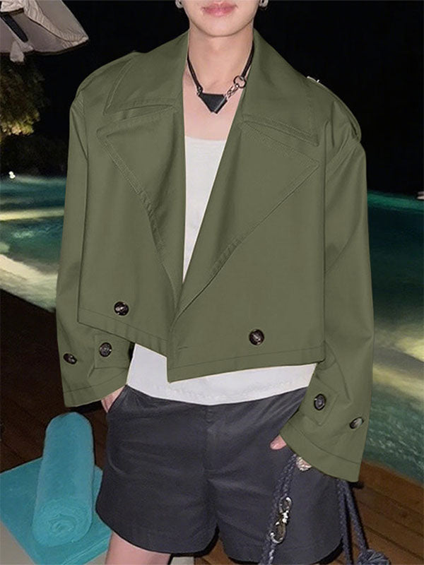 Men's Solid Color Cropped Casual Long Sleeve Jacket SKUL25781