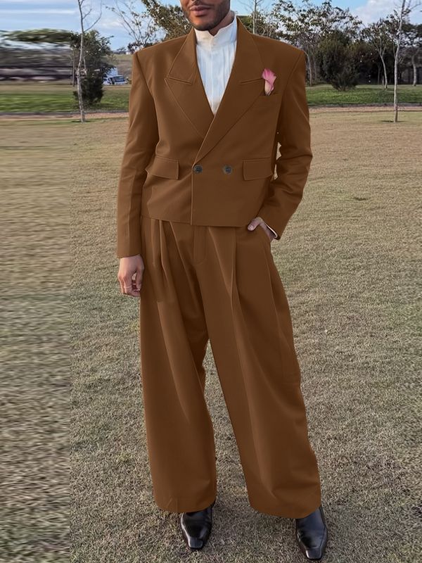 Men's Solid Color Casual Two Pieces Outfit SKUL44011