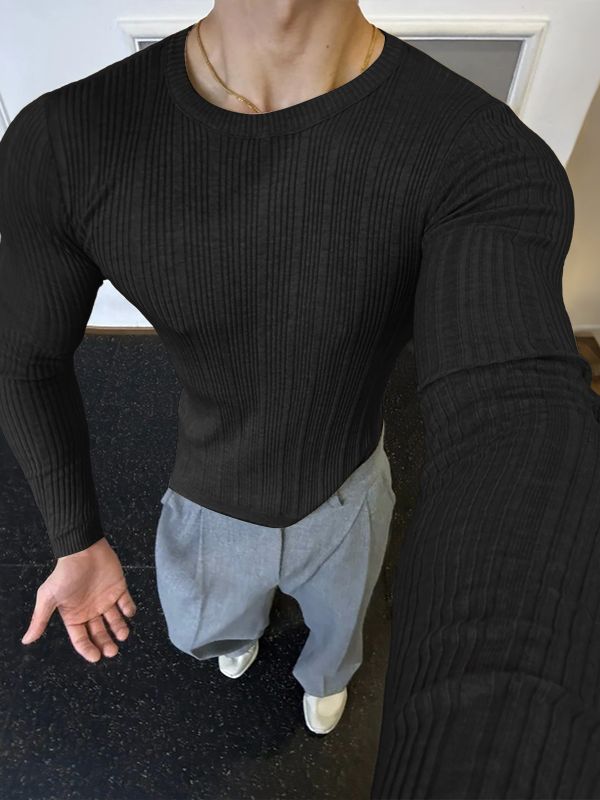 Men's Solid Color Textured Long Sleeve T-Shirt SKUL36666