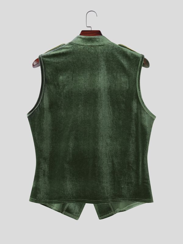 Men's Retro Aristocratic Velvet Military Hussar Waistcoat SKUL75539