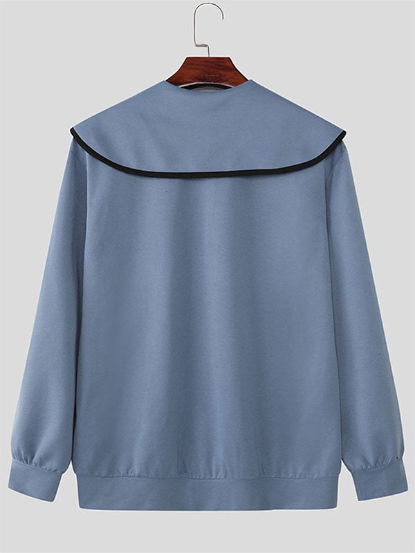 Men's Contrast Trim Half Zipper Oversized Collar Sweatshirt SKUL48665