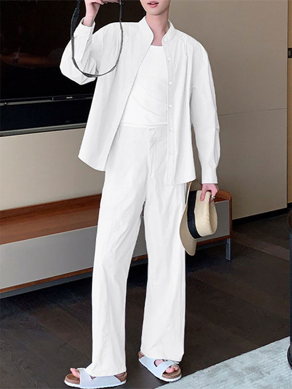 Men's Minimalist Solid Color Casual Two Pieces Outfit SKUL30478