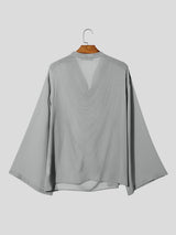 Men's Early Autumn Stage Classical Waterfall Pleat Slouchy Drop Shoulder Long Sleeve Plunging V-Neck T-shirt SKUL82470
