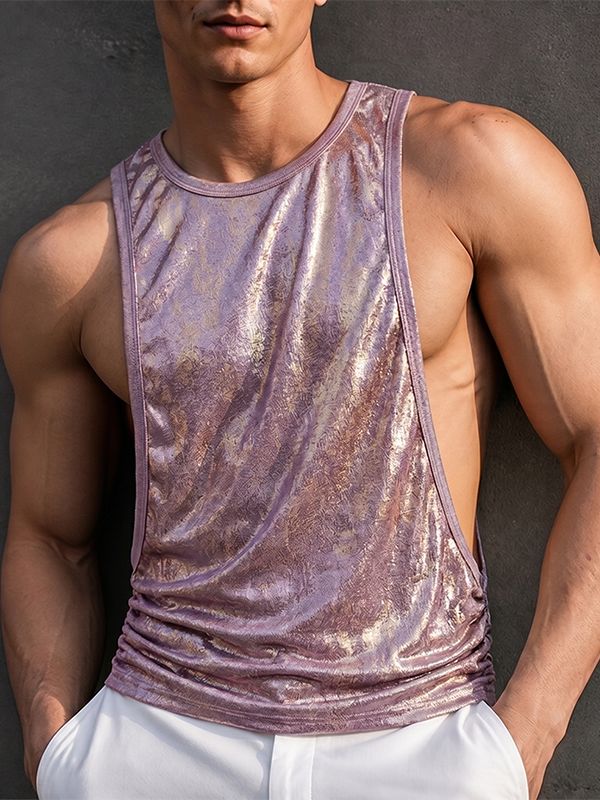 Men's Avant-Garde Nightclub Metallic Foil Deep Armhole Tank SKUL73780