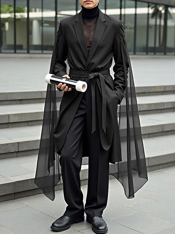 Men's Sheer Chiffon Side Patchwork Long Sleeve Blazer SKUL36620