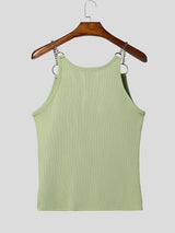 Men's Sexy Clubwear Metal Chain O-Ring Strap Ribbed Bodycon Sleeveless Scoop Neck Tank SKUL73612