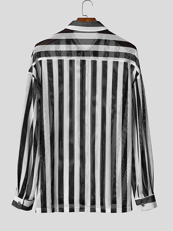 Men's Striped Textured Long Sleeve Shirt SKUL32789