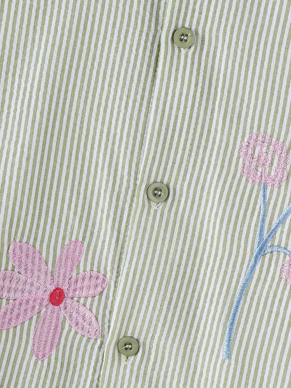 Men's Avant-Garde Whimsical Embroidered Cropped Pinstripe Short Sleeve Shirt SKUL74579