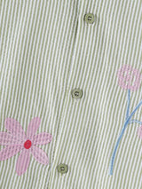 Men's Avant-Garde Whimsical Embroidered Cropped Pinstripe Short Sleeve Shirt SKUL74579