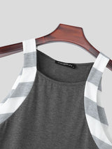 Men's Vintage Casual Checkered Panel Fitted Muscle Tank SKUL68341