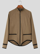 Men's Contrast Trim Asymmetric Hem Long Sleeve Jacket SKUL25971