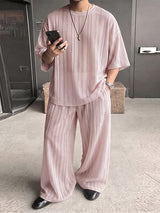 Men's Minimalist Sheer Vertical Pleated Oversized Two Pieces Outfit SKUL75709