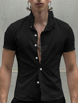 Men's Solid Color Ruffle Patchwork Short Sleeve Shirt SKUL57656