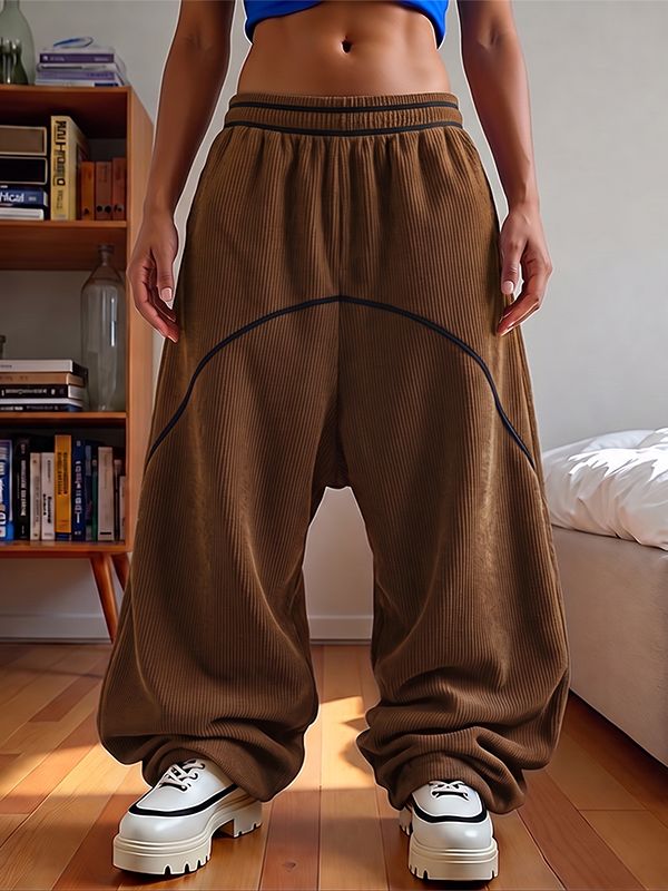 Men's Urban Streetwear City Walk Contrast Curved Piping Ribbed Harem Pant SKUL85507