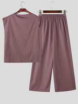 Men's Striped One-Shoulder Two Pieces Outfit SKUL35006