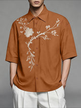 Men's Botanical Floral Embroidery Half Sleeve Shirt SKUL45338