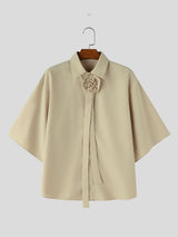 Men's Avant-Garde 3D Fabric Flower Rosette Collar Dropped Shoulder Wide Sleeve Shirt SKUL69619